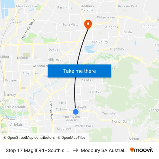 Stop 17 Magill Rd - South side to Modbury SA Australia map