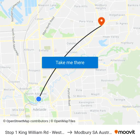 Stop 1 King William Rd - West side to Modbury SA Australia map