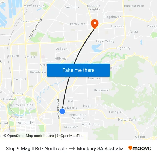 Stop 9 Magill Rd - North side to Modbury SA Australia map