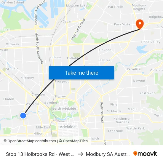 Stop 13 Holbrooks Rd - West side to Modbury SA Australia map