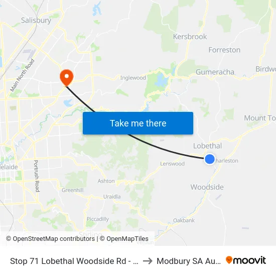 Stop 71 Lobethal Woodside Rd - North side to Modbury SA Australia map