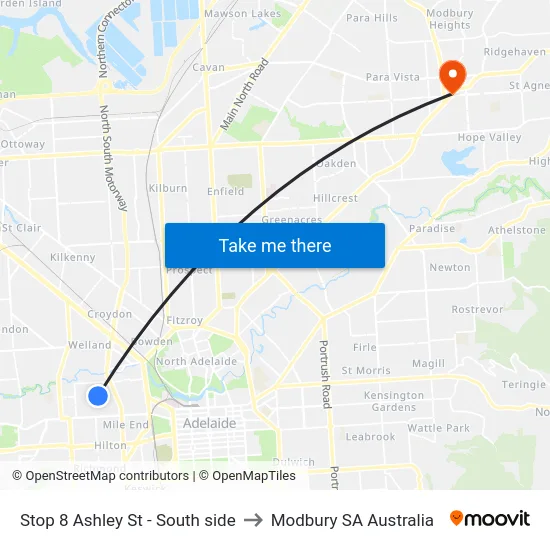 Stop 8 Ashley St - South side to Modbury SA Australia map