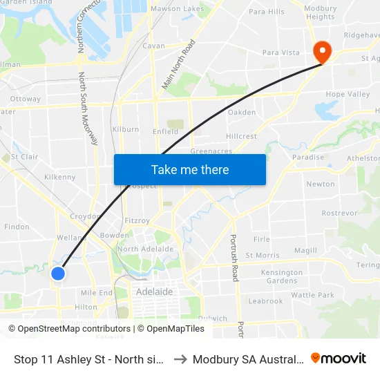 Stop 11 Ashley St - North side to Modbury SA Australia map