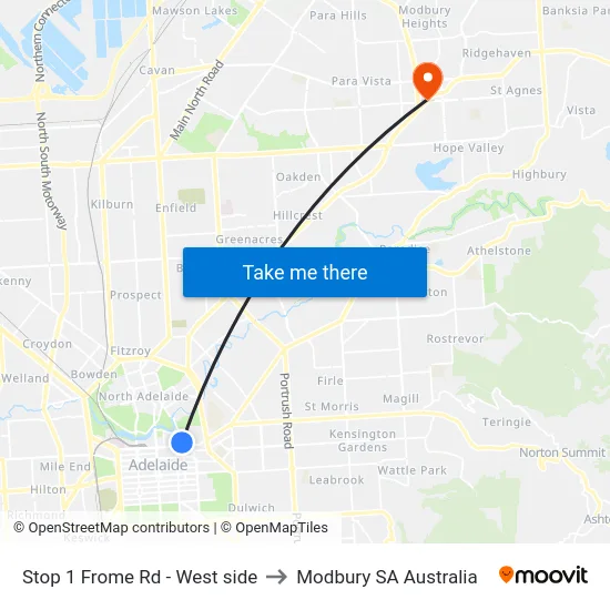Stop 1 Frome Rd - West side to Modbury SA Australia map
