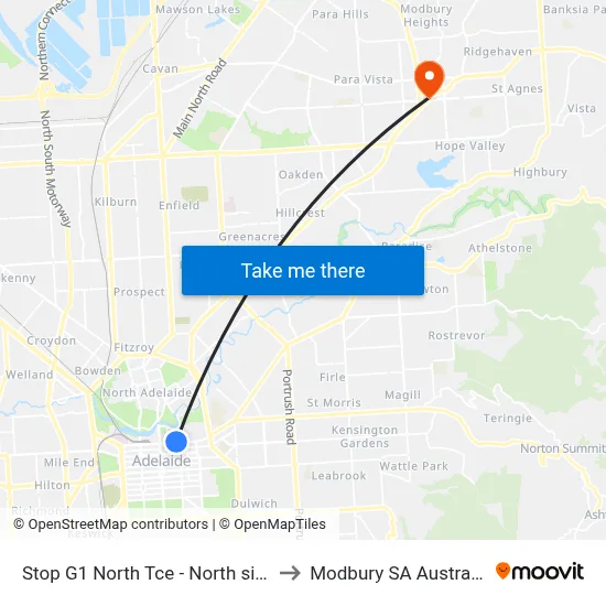 Stop G1 North Tce - North side to Modbury SA Australia map