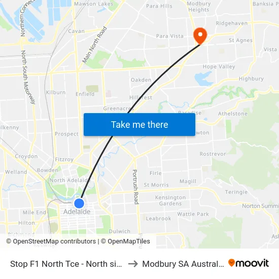 Stop F1 North Tce - North side to Modbury SA Australia map