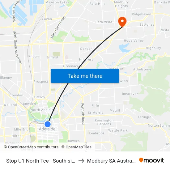 Stop U1 North Tce - South side to Modbury SA Australia map