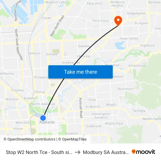 Stop W2 North Tce - South side to Modbury SA Australia map