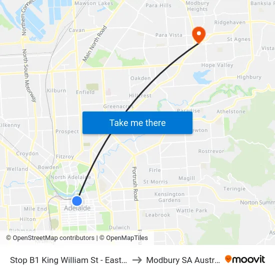 Stop B1 King William St - East side to Modbury SA Australia map