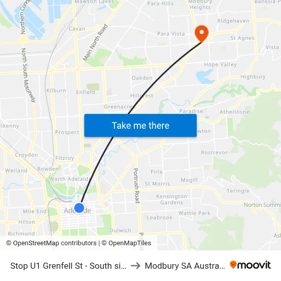 Stop U1 Grenfell St - South side to Modbury SA Australia map