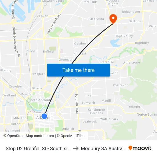 Stop U2 Grenfell St - South side to Modbury SA Australia map