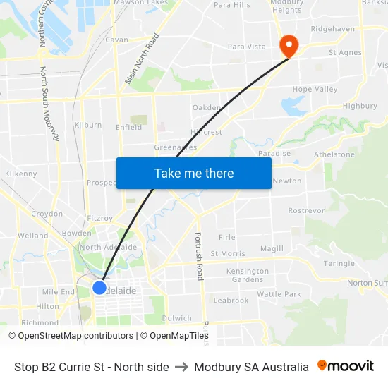 Stop B2 Currie St - North side to Modbury SA Australia map