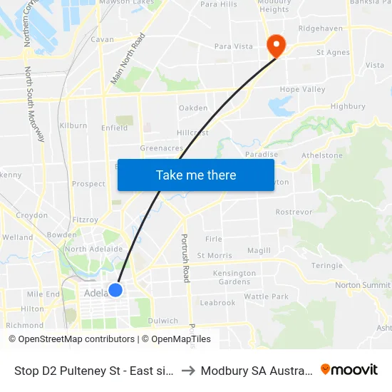 Stop D2 Pulteney St - East side to Modbury SA Australia map