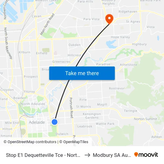 Stop E1 Dequetteville Tce - North East side to Modbury SA Australia map