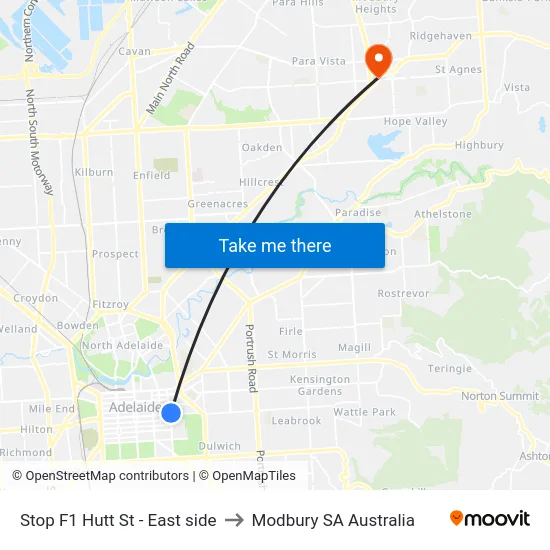 Stop F1 Hutt St - East side to Modbury SA Australia map