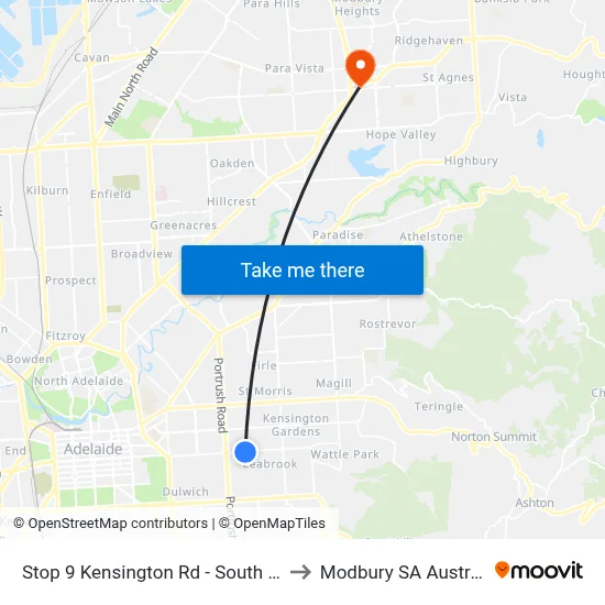 Stop 9 Kensington Rd - South side to Modbury SA Australia map