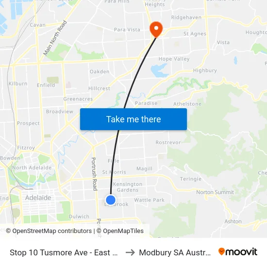 Stop 10 Tusmore Ave - East side to Modbury SA Australia map