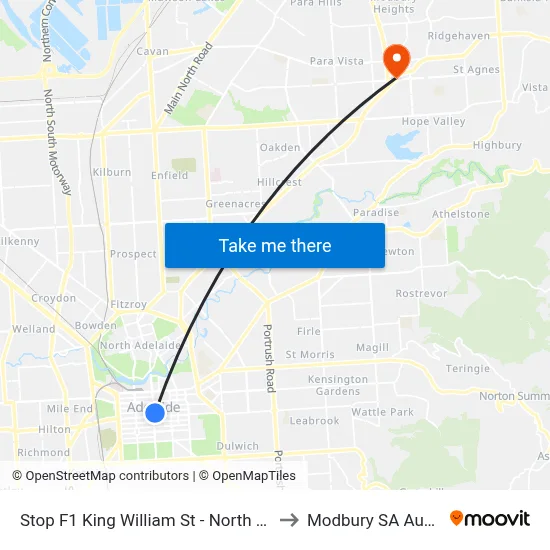 Stop F1 King William St - North East side to Modbury SA Australia map
