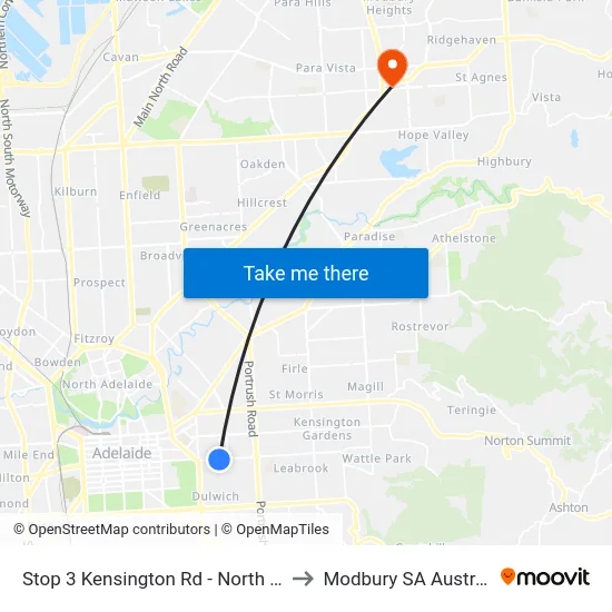 Stop 3 Kensington Rd - North side to Modbury SA Australia map