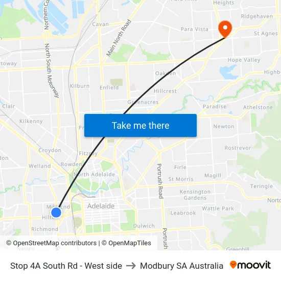 Stop 4A South Rd - West side to Modbury SA Australia map