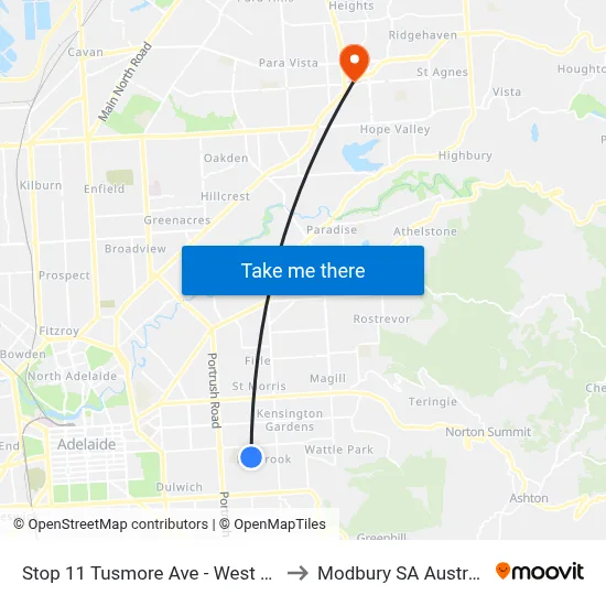 Stop 11 Tusmore Ave - West side to Modbury SA Australia map