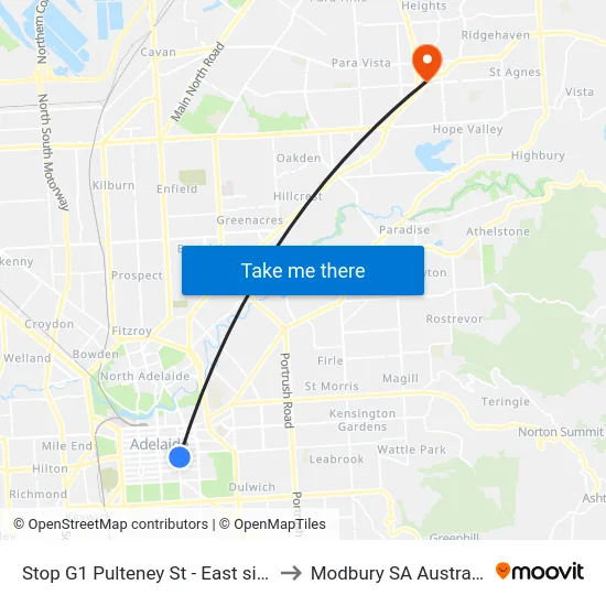 Stop G1 Pulteney St - East side to Modbury SA Australia map