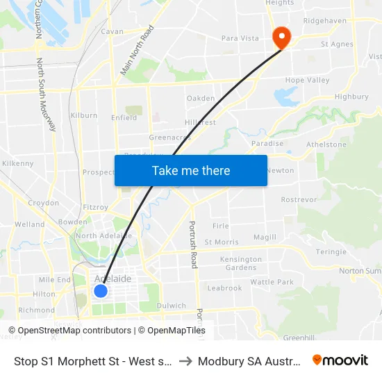 Stop S1 Morphett St - West side to Modbury SA Australia map