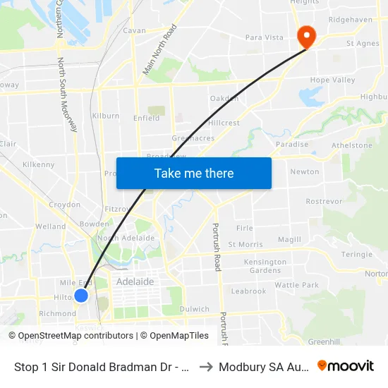 Stop 1 Sir Donald Bradman Dr - North side to Modbury SA Australia map