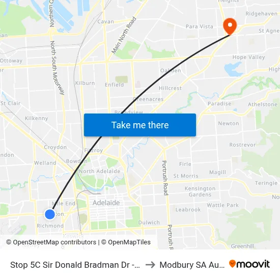 Stop 5C Sir Donald Bradman Dr - South side to Modbury SA Australia map
