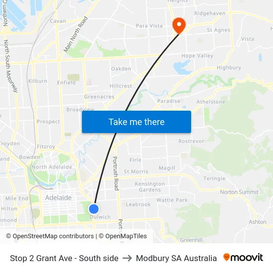 Stop 2 Grant Ave - South side to Modbury SA Australia map