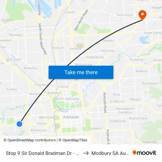 Stop 9 Sir Donald Bradman Dr - South side to Modbury SA Australia map