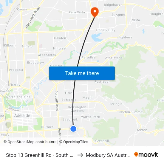 Stop 13 Greenhill Rd - South side to Modbury SA Australia map
