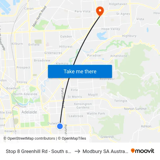 Stop 8 Greenhill Rd - South side to Modbury SA Australia map