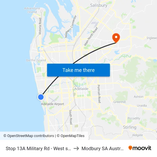 Stop 13A Military Rd - West side to Modbury SA Australia map