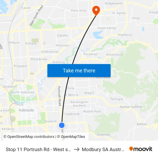 Stop 11 Portrush Rd - West side to Modbury SA Australia map