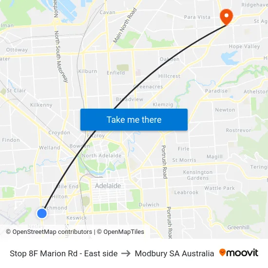 Stop 8F Marion Rd - East side to Modbury SA Australia map