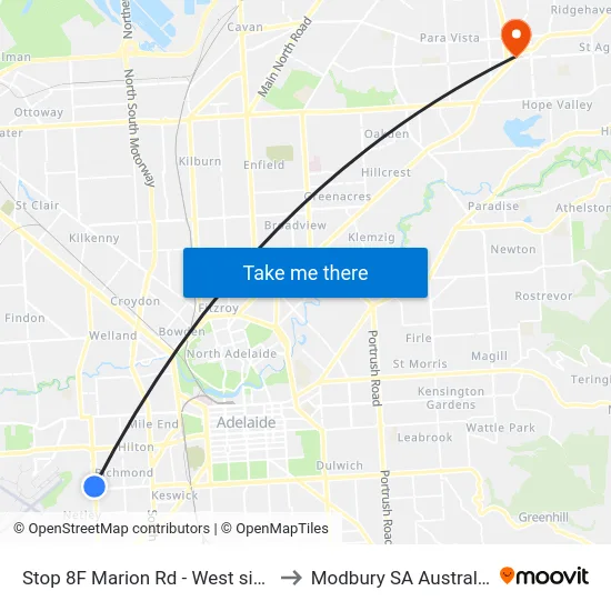Stop 8F Marion Rd - West side to Modbury SA Australia map