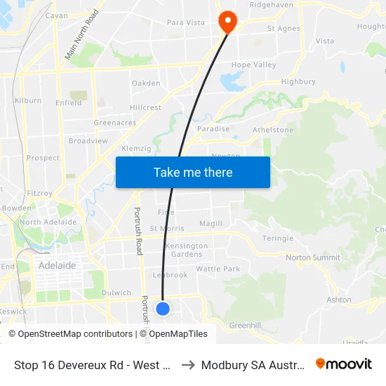 Stop 16 Devereux Rd - West side to Modbury SA Australia map