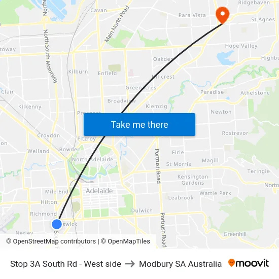 Stop 3A South Rd - West side to Modbury SA Australia map