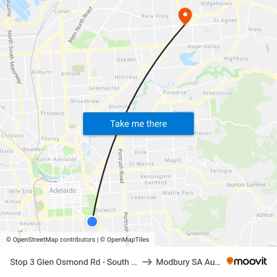 Stop 3 Glen Osmond Rd - South West side to Modbury SA Australia map