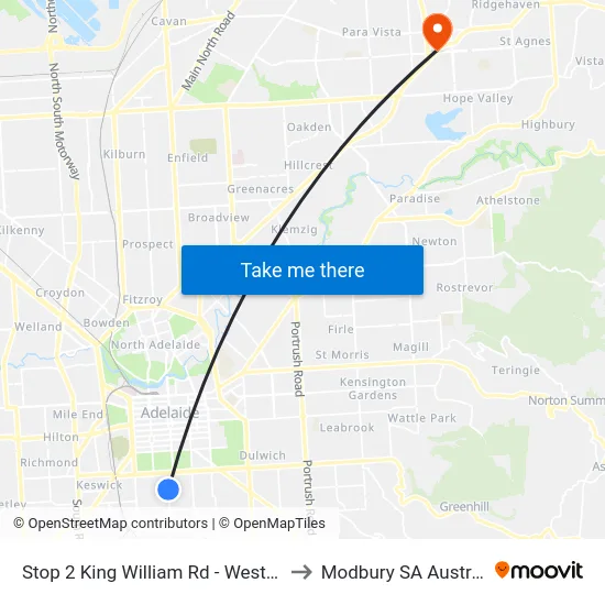 Stop 2 King William Rd - West side to Modbury SA Australia map