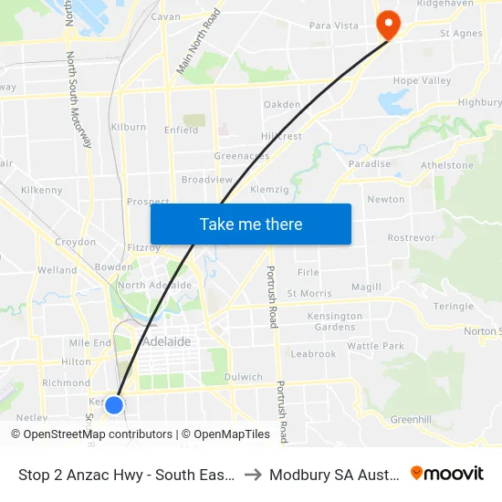 Stop 2 Anzac Hwy - South East side to Modbury SA Australia map