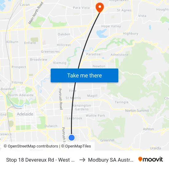 Stop 18 Devereux Rd - West side to Modbury SA Australia map