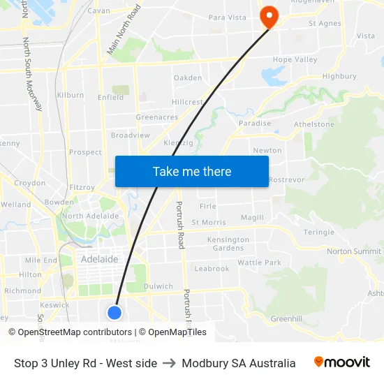 Stop 3 Unley Rd - West side to Modbury SA Australia map