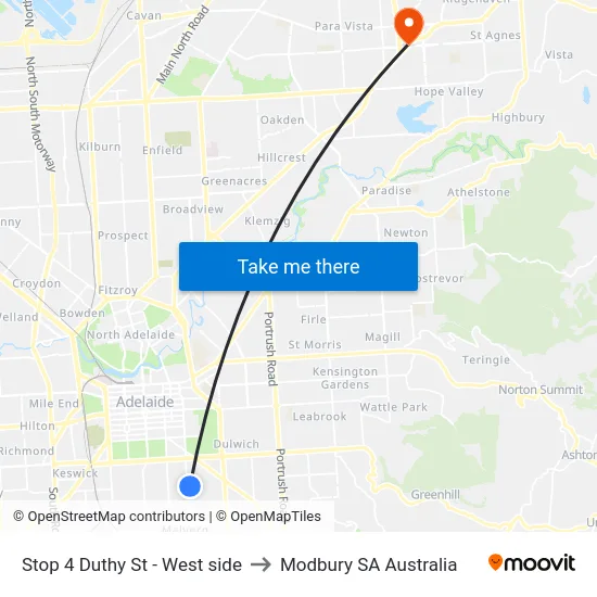 Stop 4 Duthy St - West side to Modbury SA Australia map