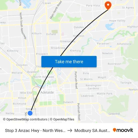 Stop 3 Anzac Hwy - North West side to Modbury SA Australia map