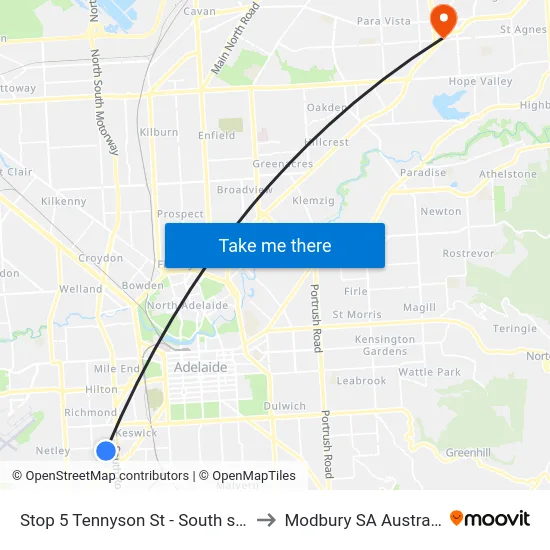 Stop 5 Tennyson St - South side to Modbury SA Australia map
