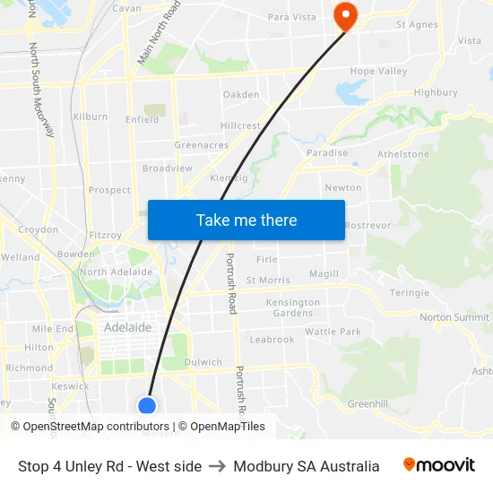 Stop 4 Unley Rd - West side to Modbury SA Australia map