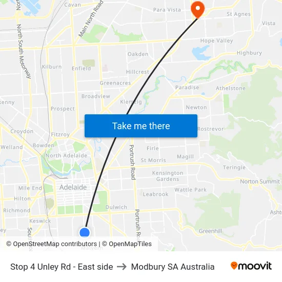 Stop 4 Unley Rd - East side to Modbury SA Australia map