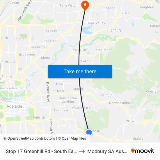 Stop 17 Greenhill Rd - South East side to Modbury SA Australia map